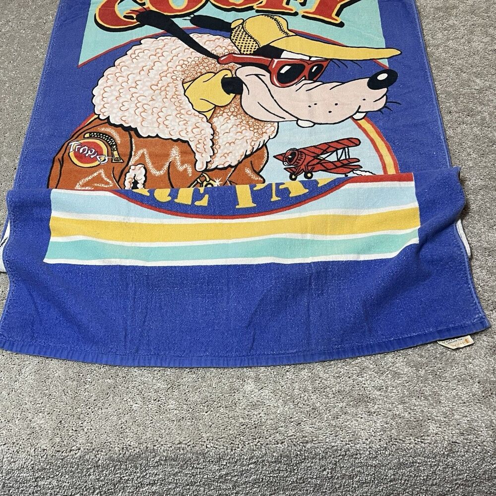 Vintage Franco Walt Disney Goofy Cotton Beach Towel 59x27” 1980s Shore Patrol - Picture 7 of 11